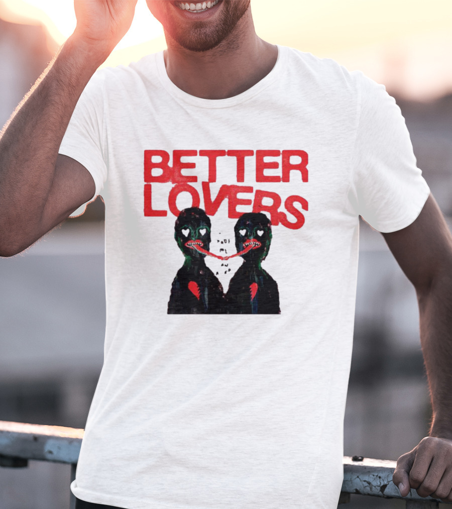 Better Lovers Distorted Figures With Textured Red Letters T-Shirt