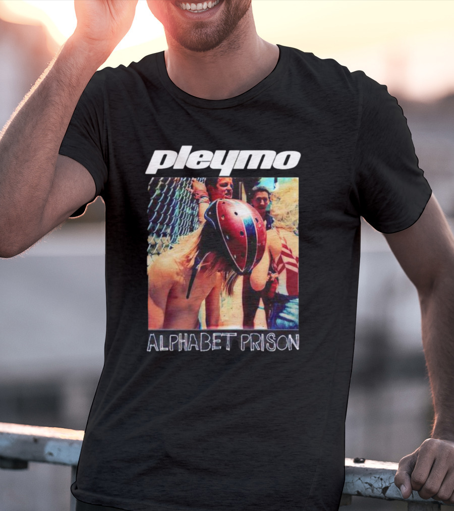 Pleymo Alphabet Prison Helmeted Figure By Fence T-Shirt