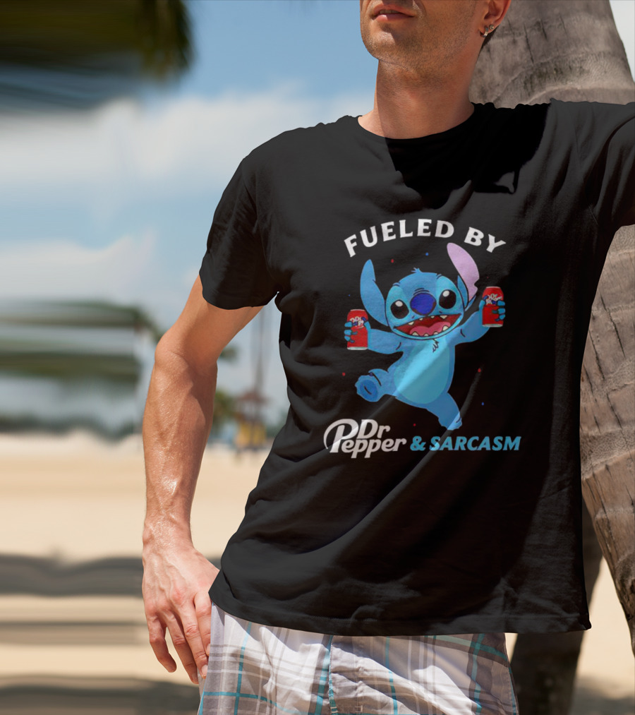 Fueled By Dr Pepper And Sarcasm Stitch Holding Cans T-Shirt