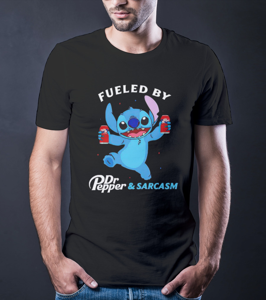 Fueled By Dr Pepper And Sarcasm Stitch Holding Cans T-Shirt