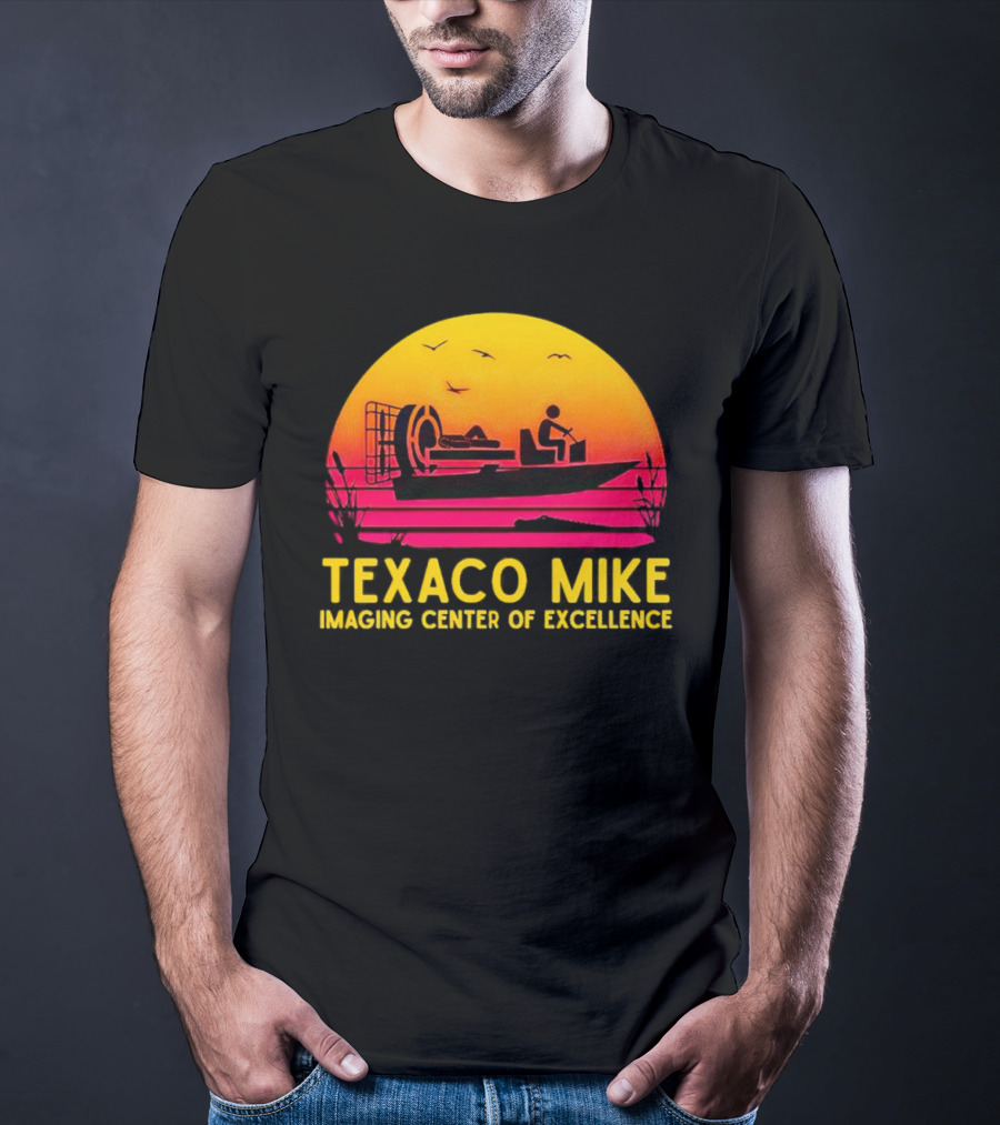 Texaco Mike Imaging Center Of Excellence Airboat Sunset Scene T-Shirt