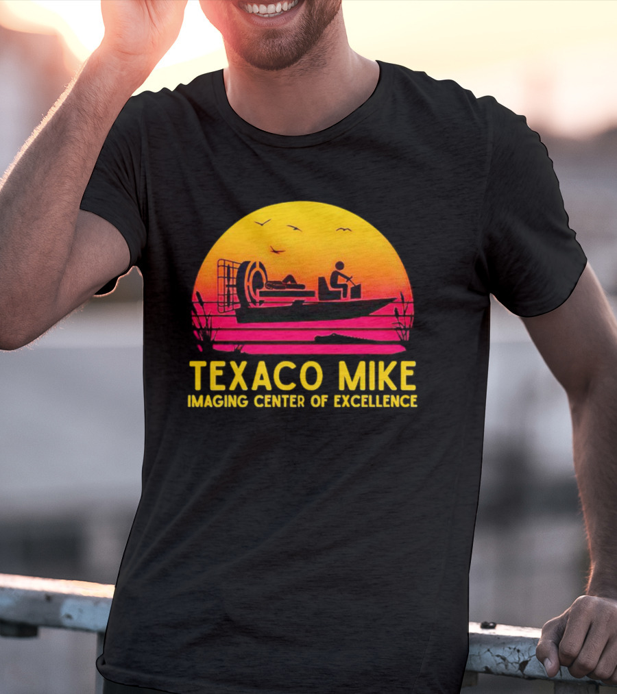 Texaco Mike Imaging Center Of Excellence Airboat Sunset Scene T-Shirt