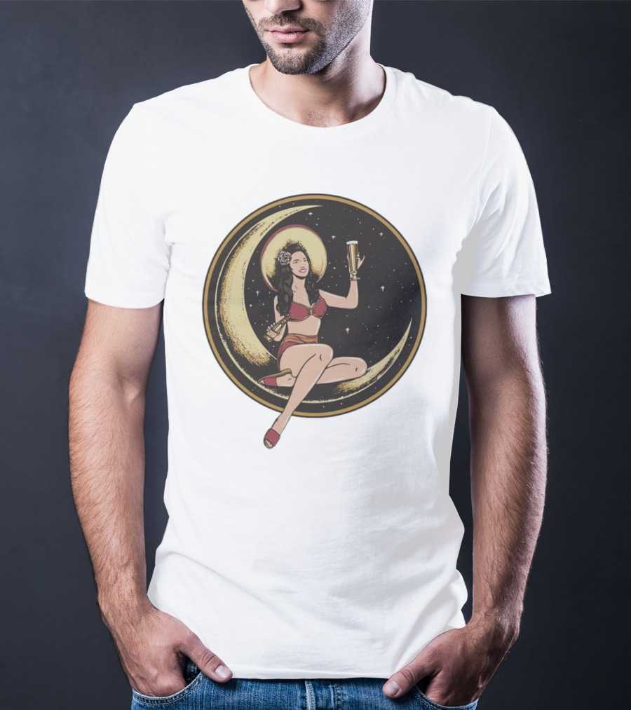 Moon Lady With Beer In Red Bikini Sitting On Crescent T-Shirt