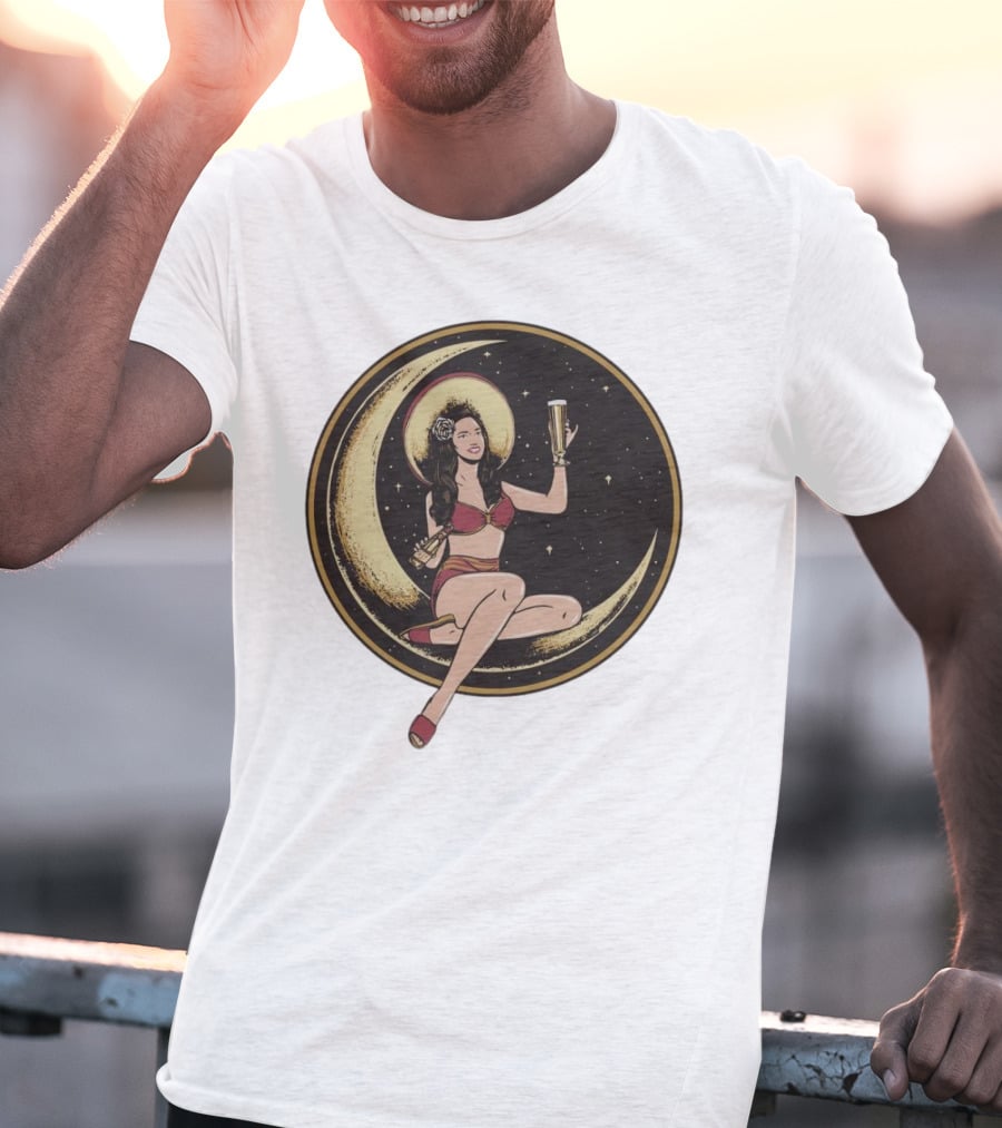 Moon Lady With Beer In Red Bikini Sitting On Crescent T-Shirt
