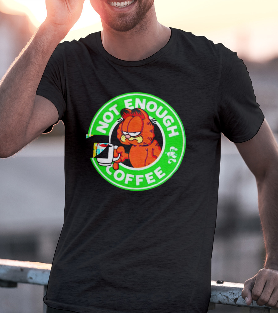 Garfield Not Enough Coffee Circular Green Badge Mood T-Shirt