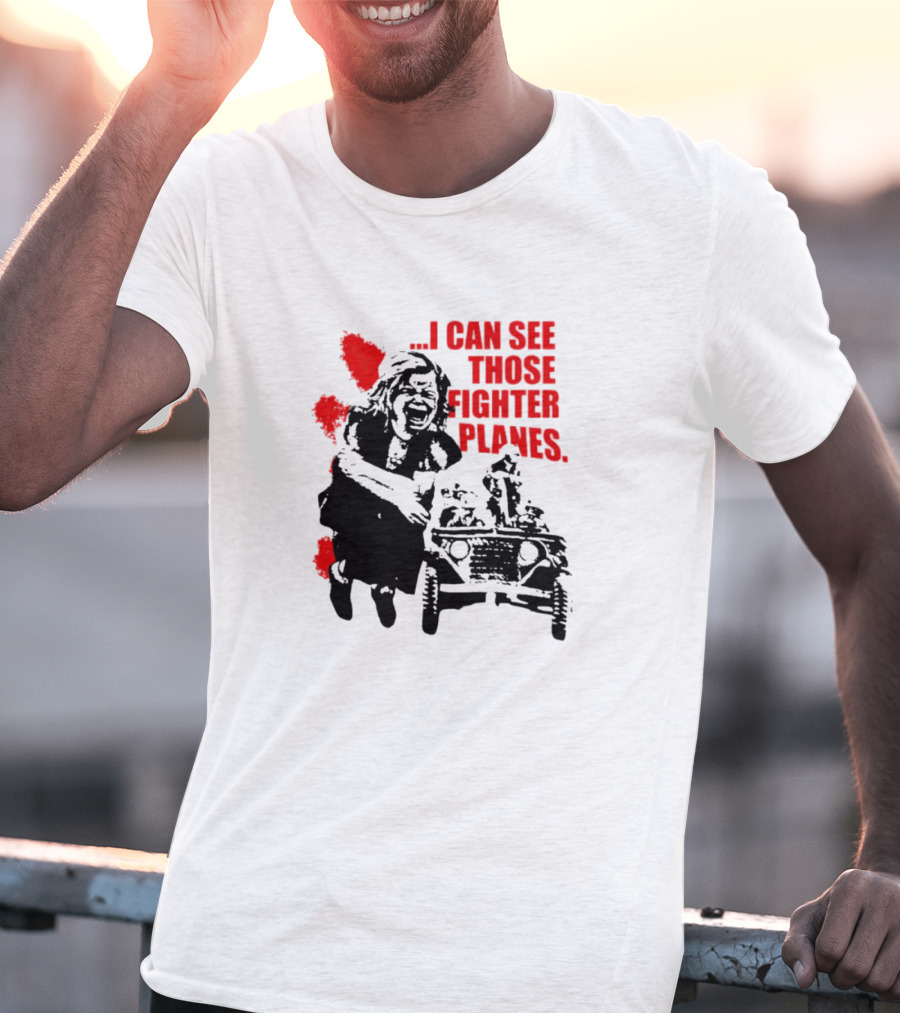 I Can See Those Fighter Planes Red Graffiti Style Jeep Rider T-Shirt