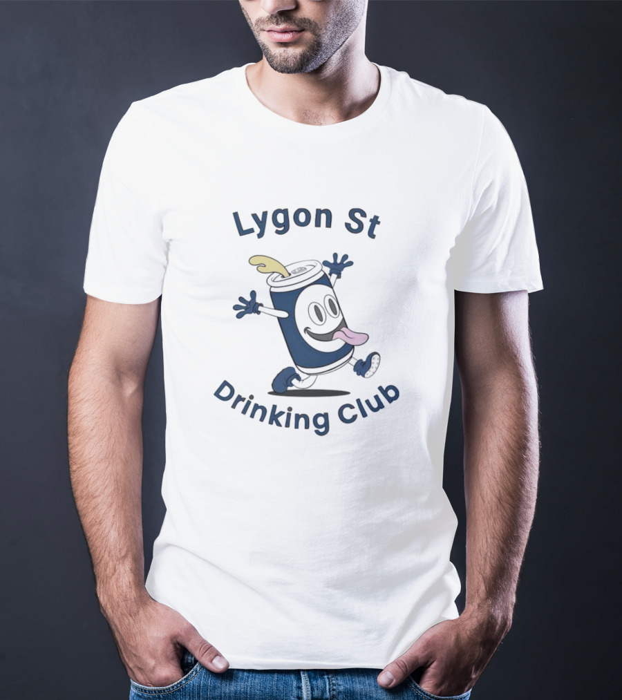 Lygon St Drinking Club Can Character With Playful Expression And Tongue Out T-Shirt
