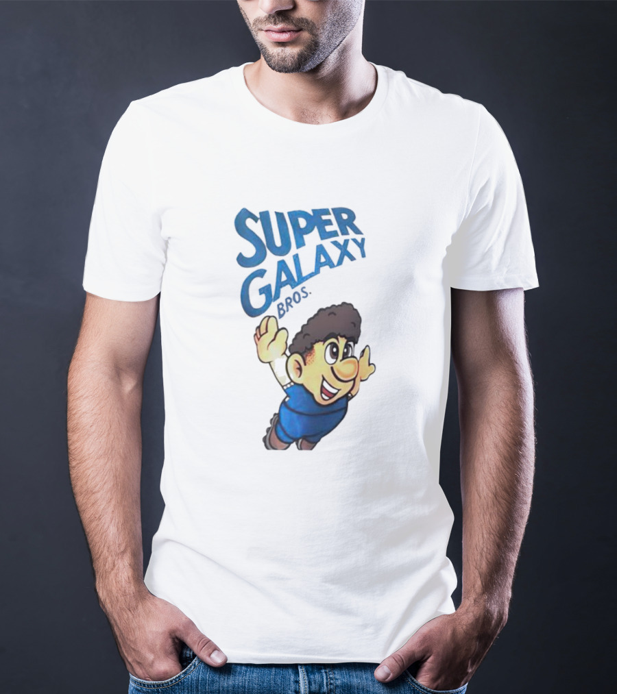 Super Galaxy Bros Flying Character In Blue T-Shirt