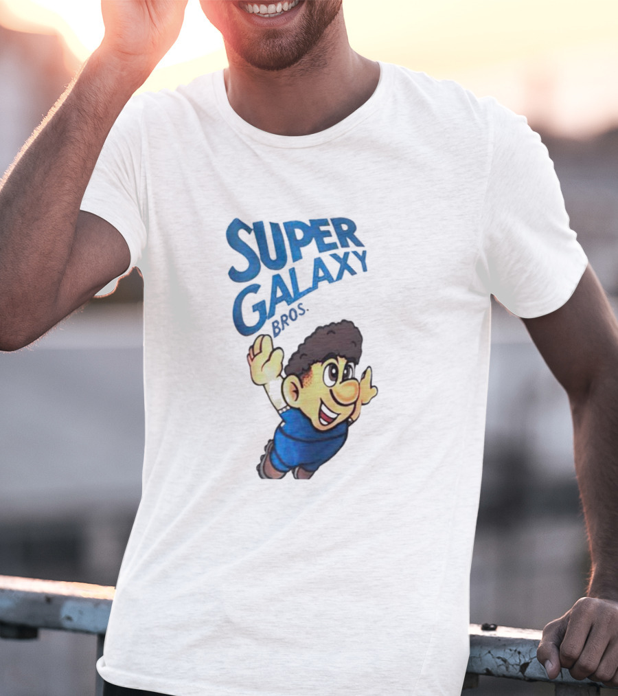 Super Galaxy Bros Flying Character In Blue T-Shirt