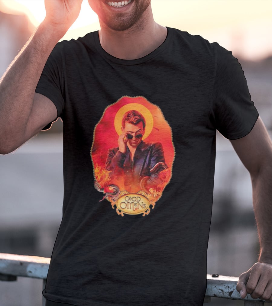 Good Omens Crowley With Flames And Serpent Halo T-Shirt