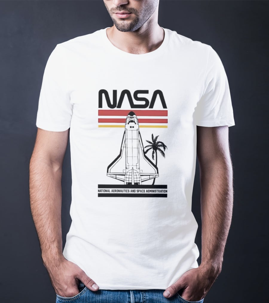 NASA National Aeronautics And Space Administration Shuttle Palm Retro Stripes T-Shirt
