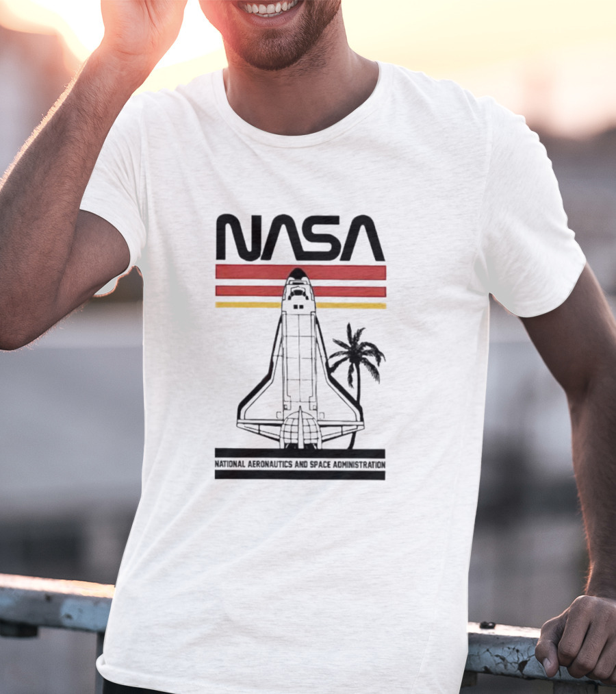 NASA National Aeronautics And Space Administration Shuttle Palm Retro Stripes T-Shirt