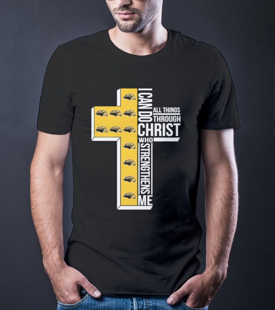 Southern Miss Golden Eagles I Can Do All Things Through Christ Who Strengthens Me Cross T-Shirt