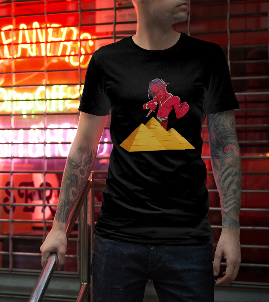 Travis Scott Pyramids Cartoon Red Figure Pyramid T-Shirt