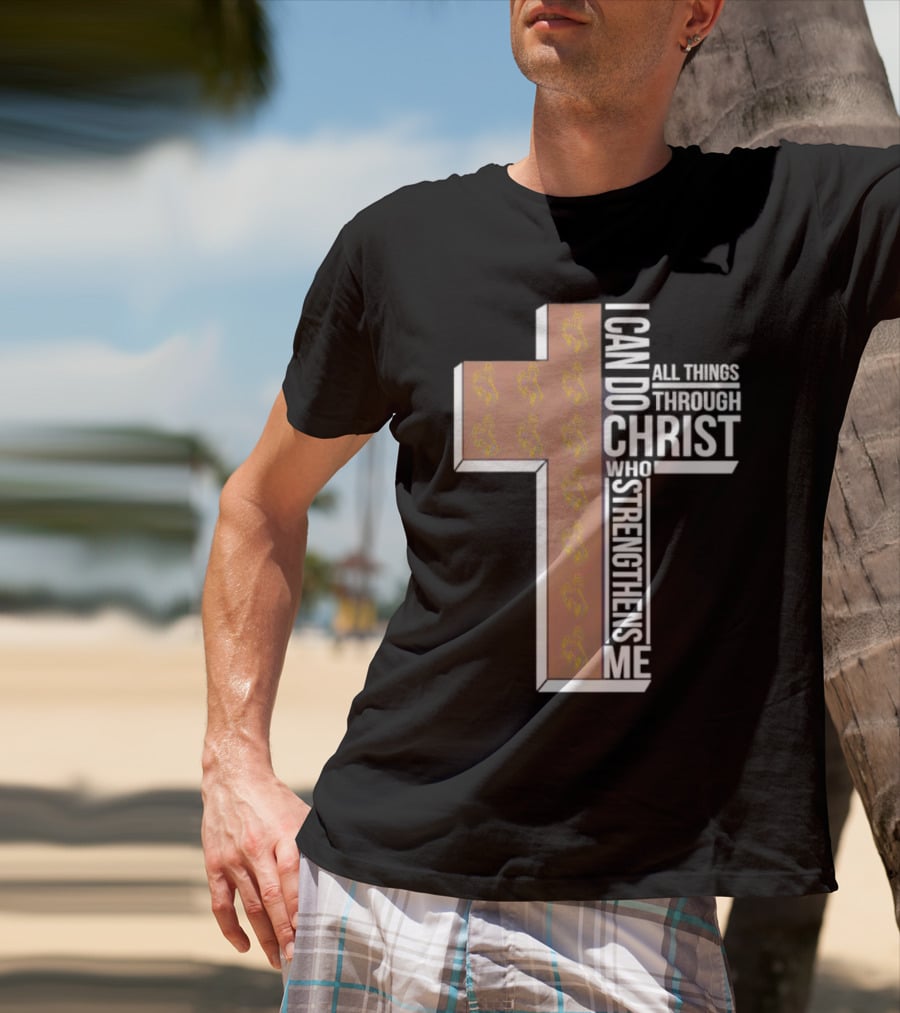 Wyoming Cowboys I Can Do All Things Through Christ Who Strengthens Me Cross T-Shirt