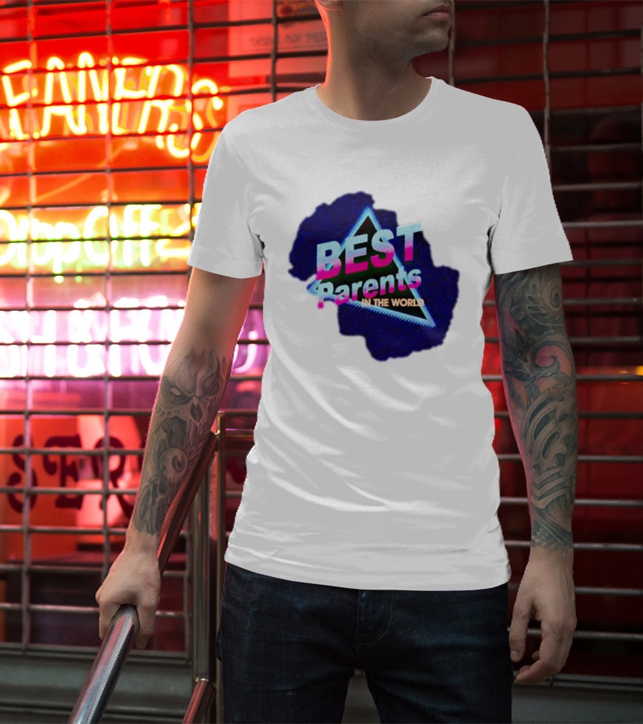 BEST Parents IN THE WORLD Retro Neon Triangle T-Shirt