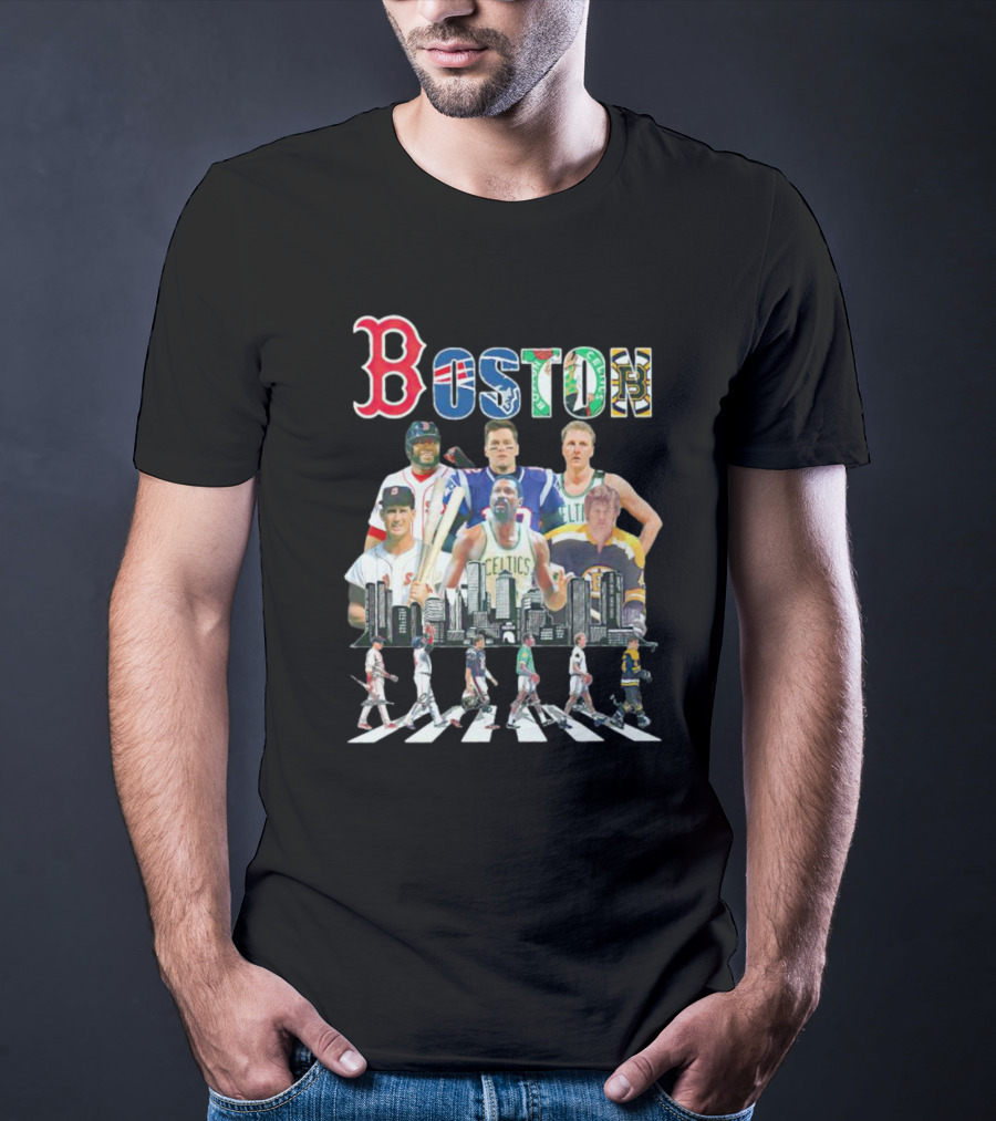 Boston Sports Team Legends Cityscape Players Signatures T-Shirt