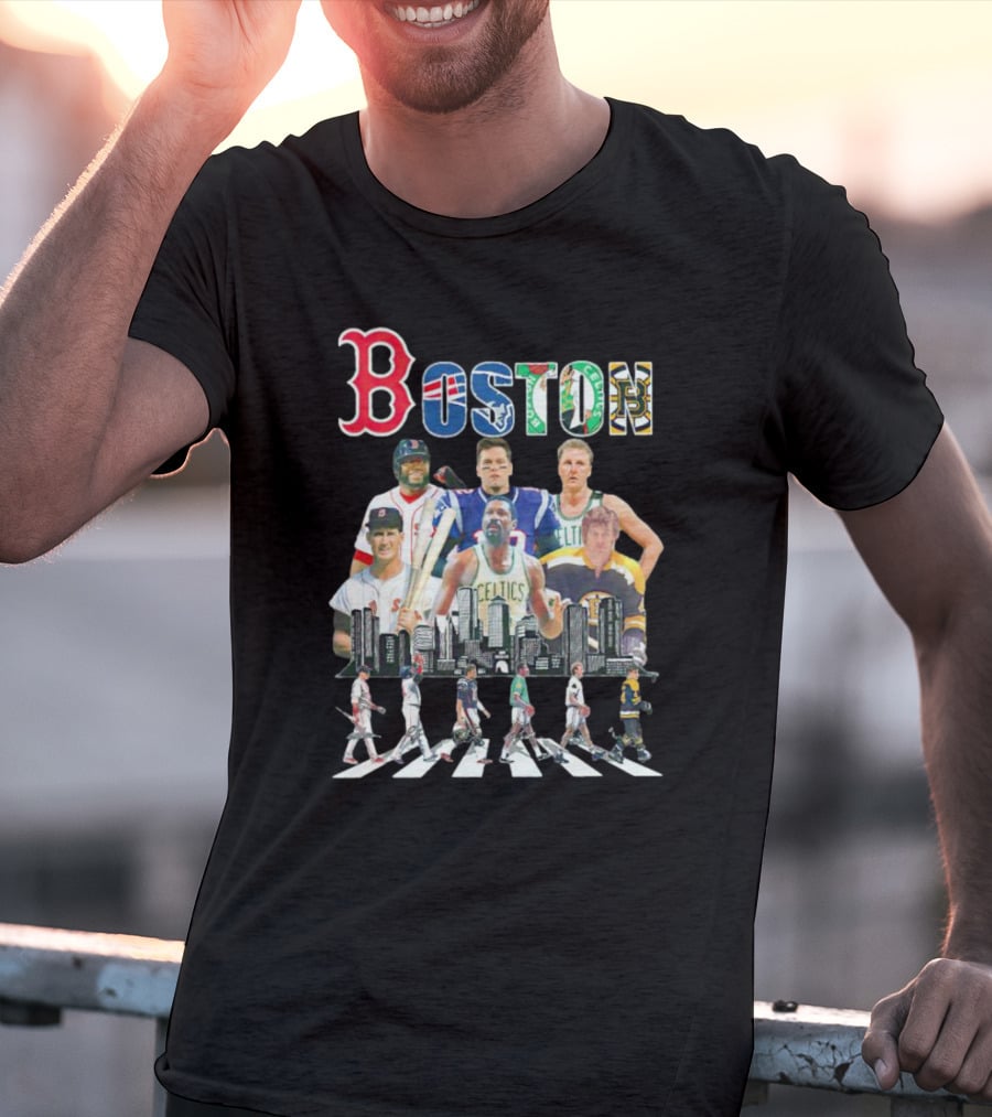 Boston Sports Team Legends Cityscape Players Signatures T-Shirt