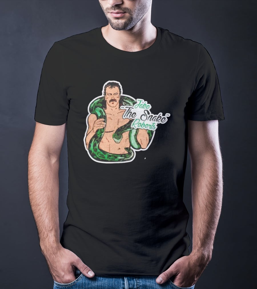 Jake The Snake Roberts Holding Green Serpent T-Shirt
