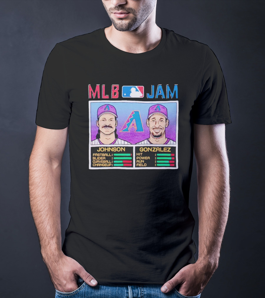 MLB Jam Arizona Diamondbacks Johnson Gonzalez Fastball Slider Curveball Changeup Hit Power Run Field T-Shirt