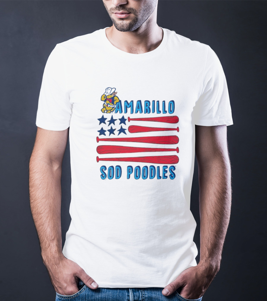 Amarillo Sod Poodles American Flag With Baseball Bats And Stars T-Shirt