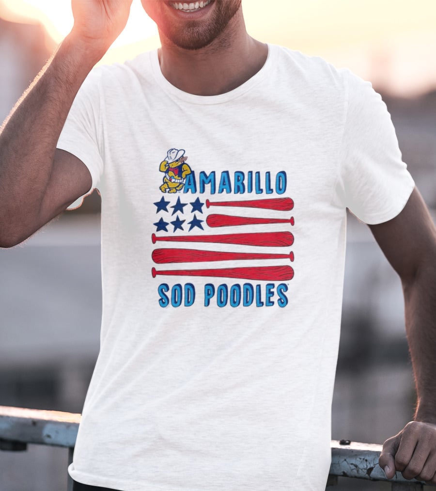 Amarillo Sod Poodles American Flag With Baseball Bats And Stars T-Shirt