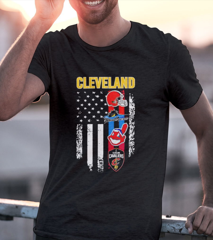 Cleveland Browns Monsters Guardians Cavaliers American Flag Sports T-Shirt