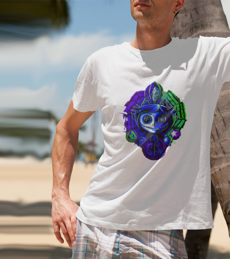 Coraline I'm Trapped Horror Neon Web And Buttons T-Shirt