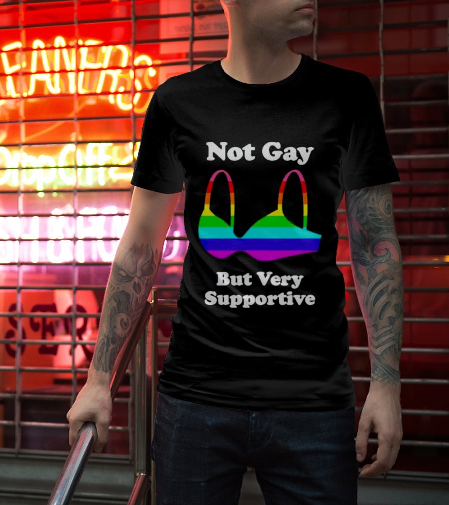 Not Gay But Very Supportive Rainbow Bra T-Shirt