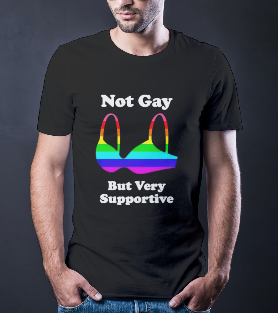 Not Gay But Very Supportive Rainbow Bra T-Shirt