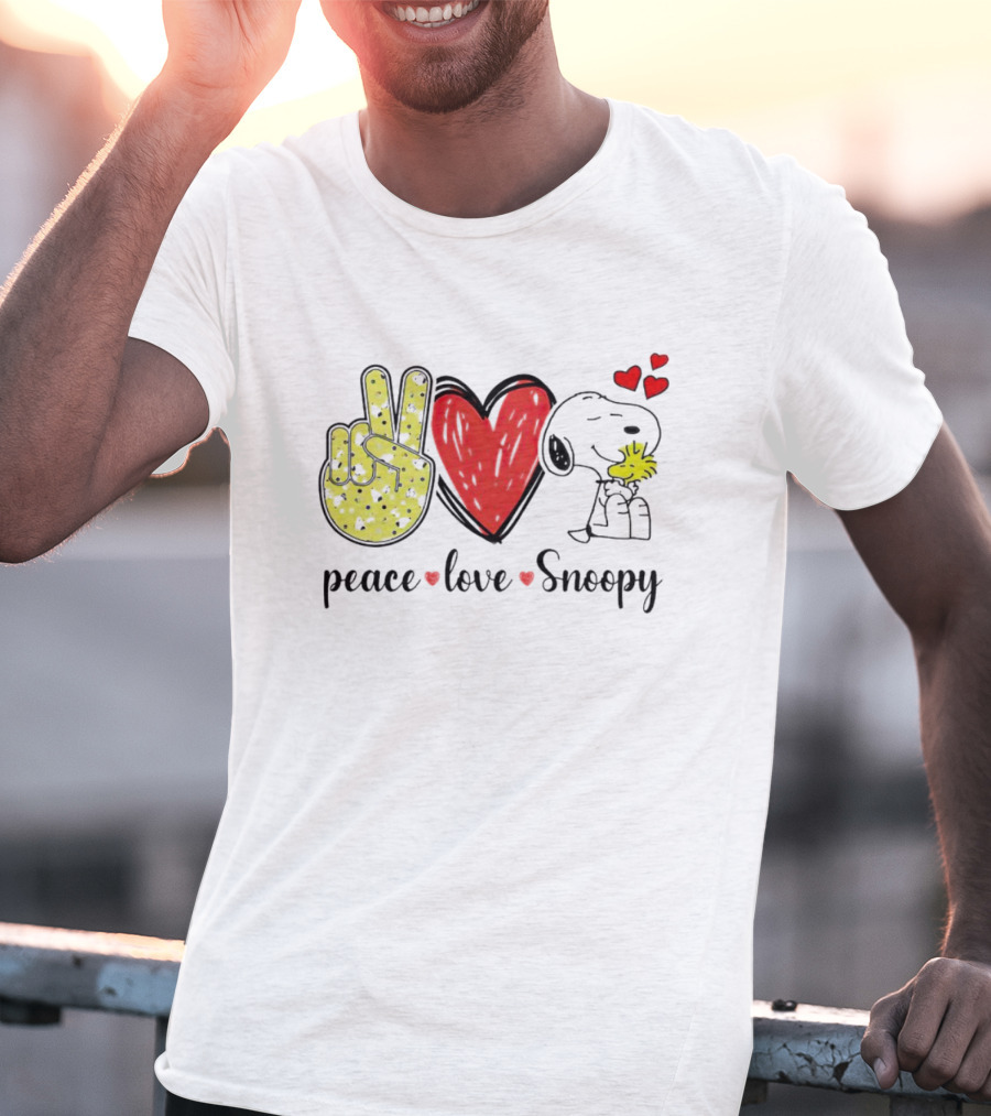 Peace Love Snoopy Hug Woodstock T-Shirt