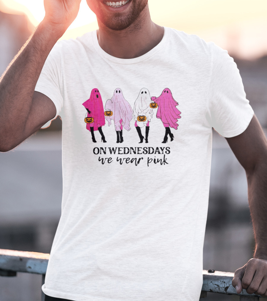 On Wednesdays We Wear Pink Ghost Costumes Halloween T-Shirt