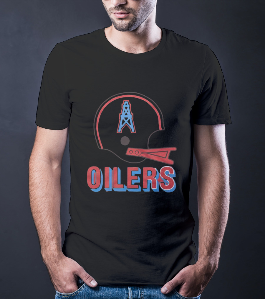 Oilers Football Helmet With Tower T-Shirt