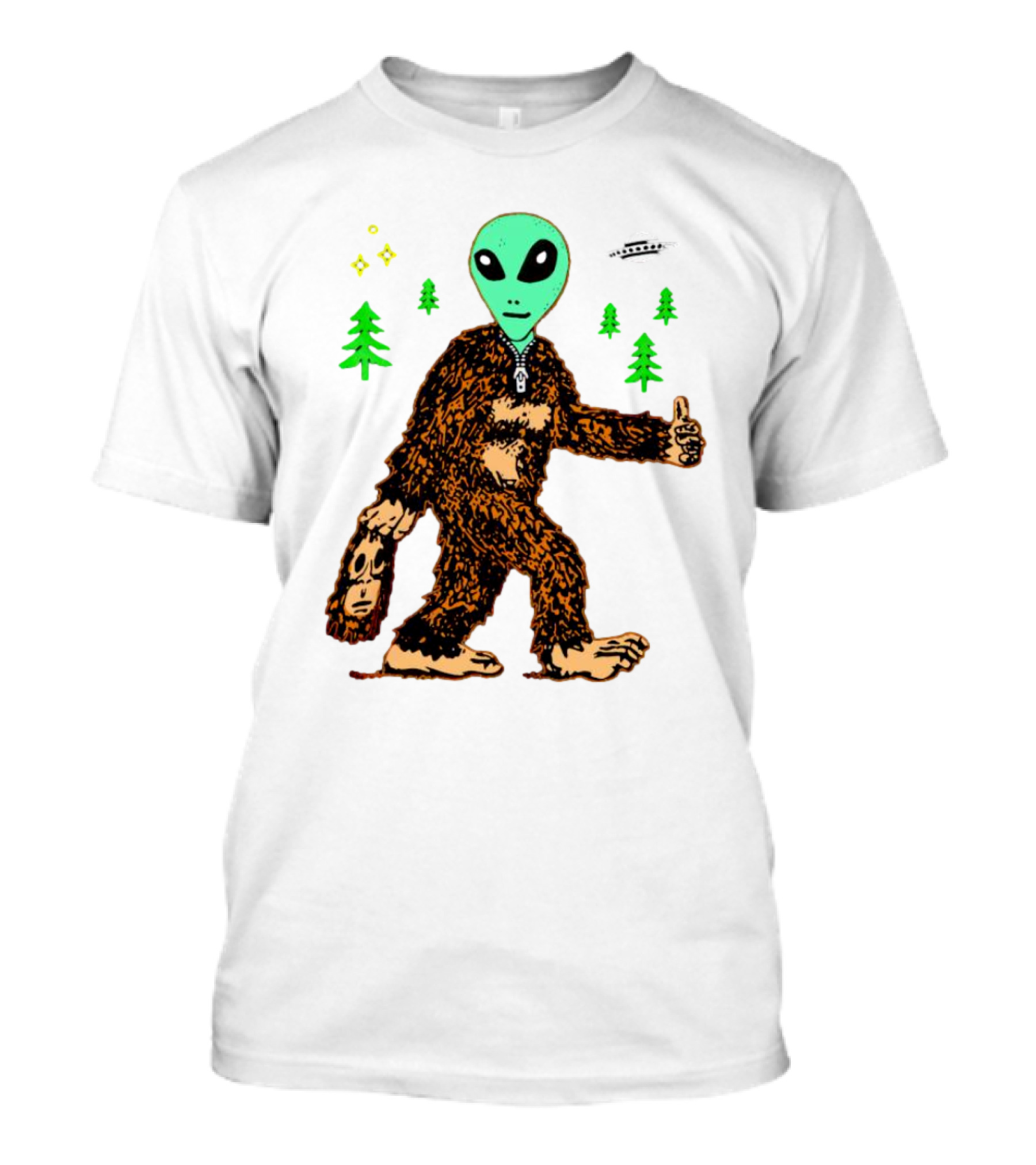 Alien Bigfoot Encounter Forest UFO Adventure T-Shirt