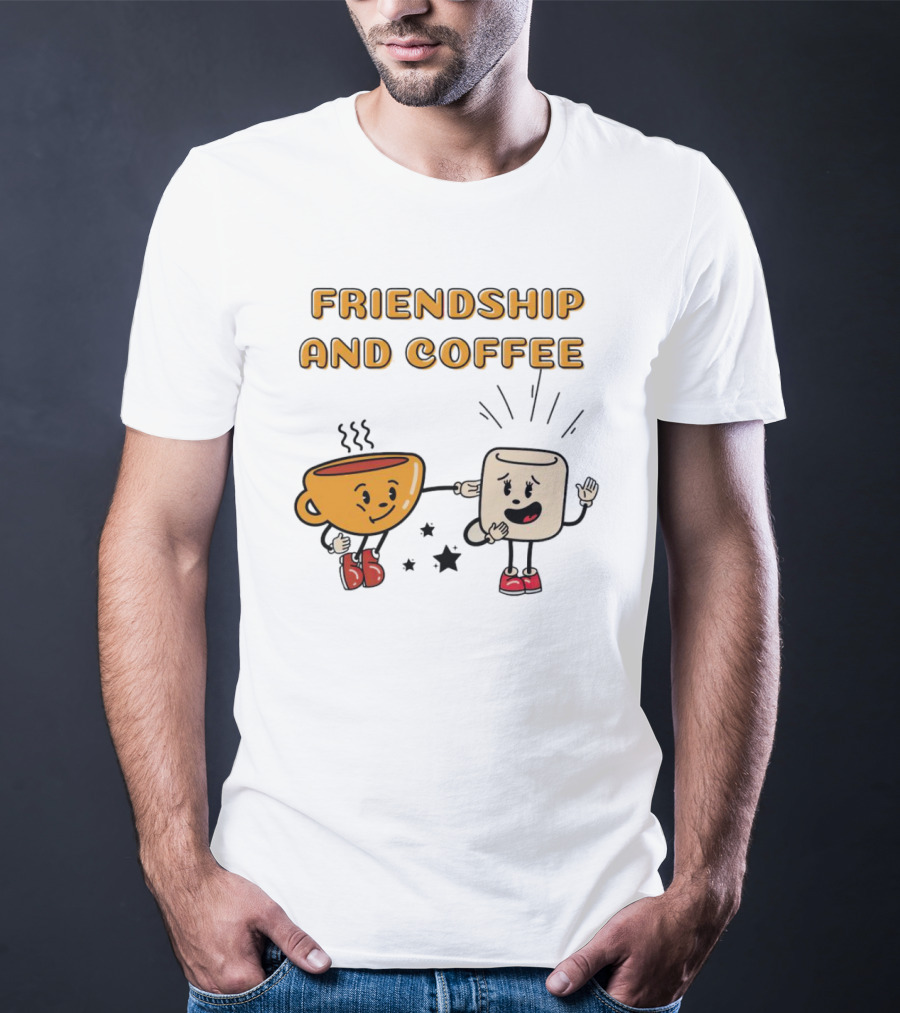 FRIENDSHIP AND COFFEE CUP AND MARSHMALLOW CHARACTERS CELEBRATING TOGETHER T-Shirt