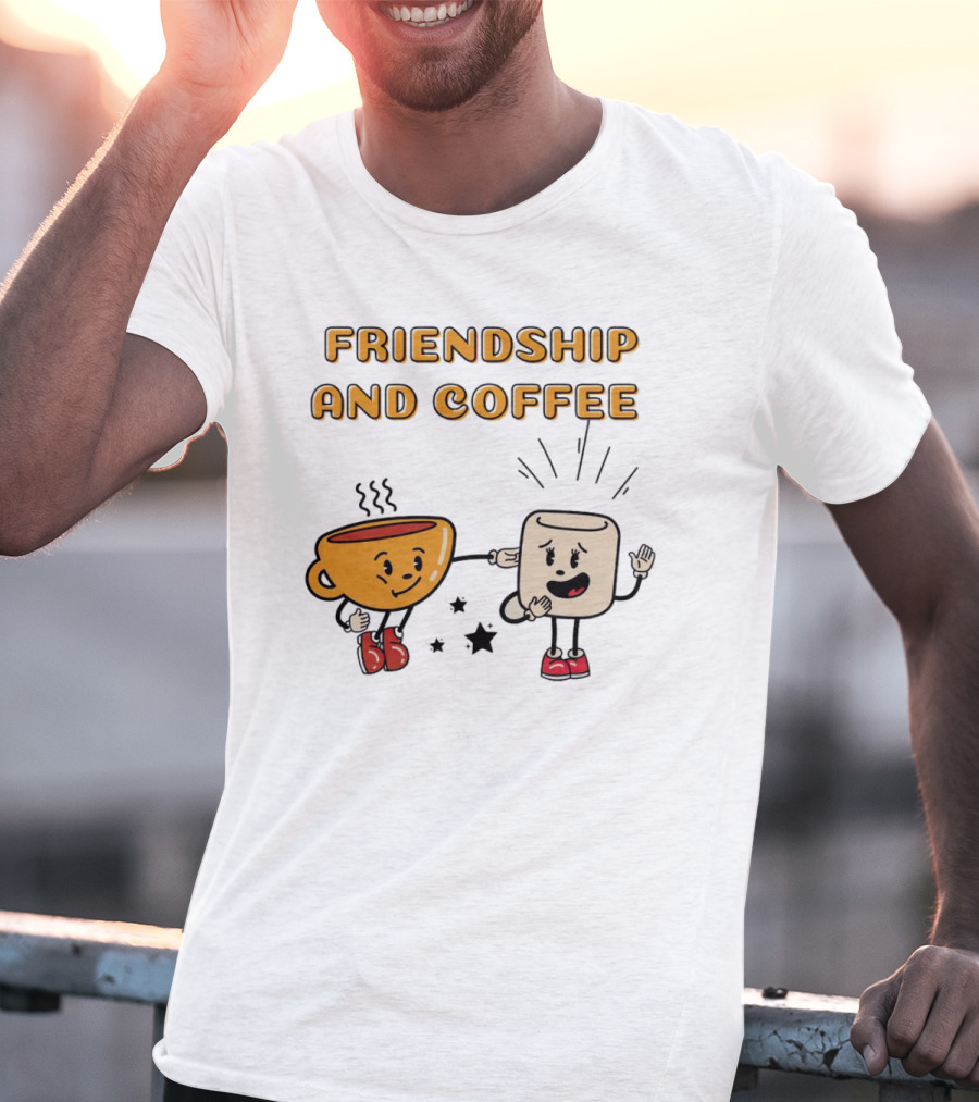 FRIENDSHIP AND COFFEE CUP AND MARSHMALLOW CHARACTERS CELEBRATING TOGETHER T-Shirt