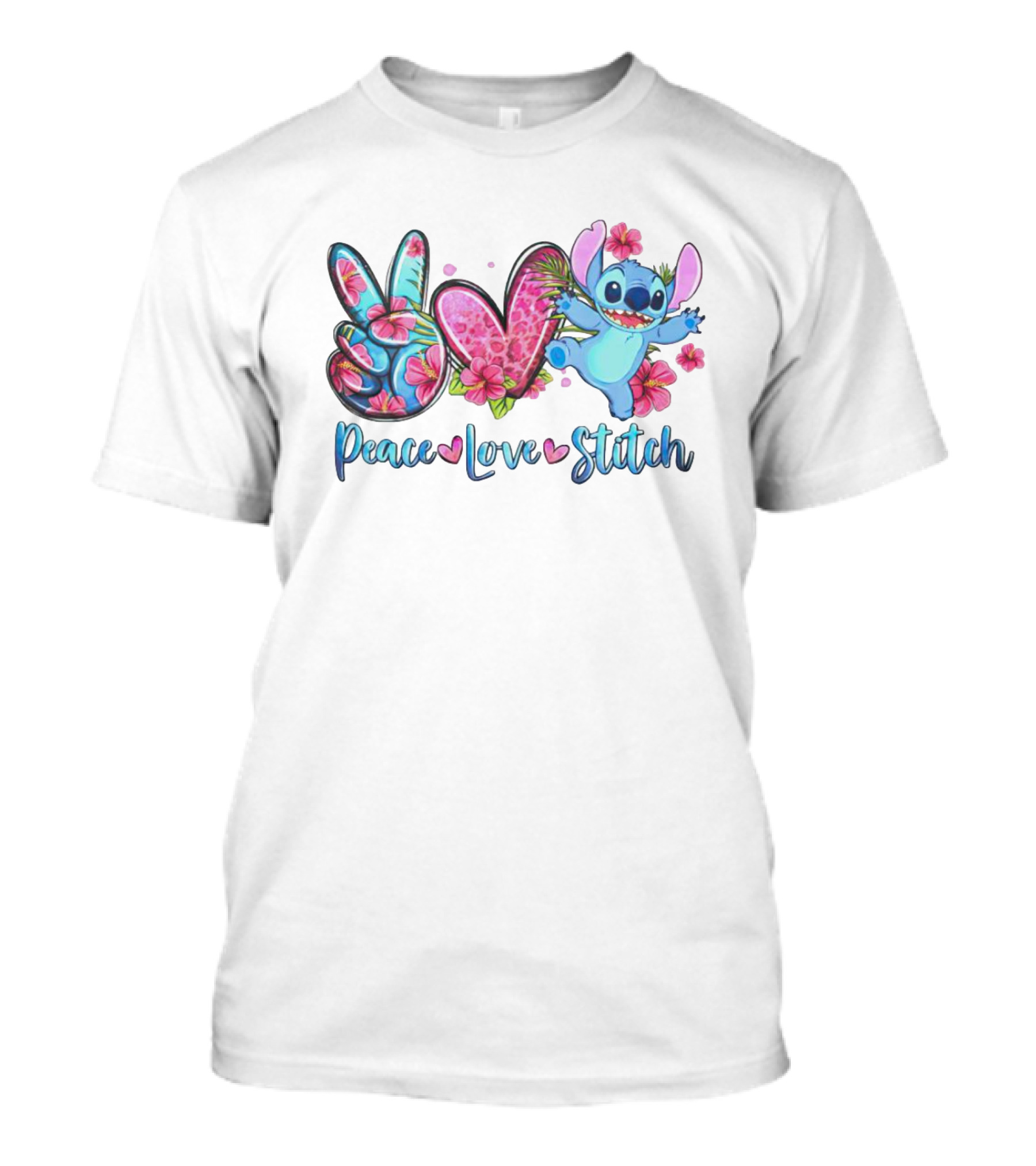 Peace Love Stitch Flower Hibiscus Iconic Character T-Shirt