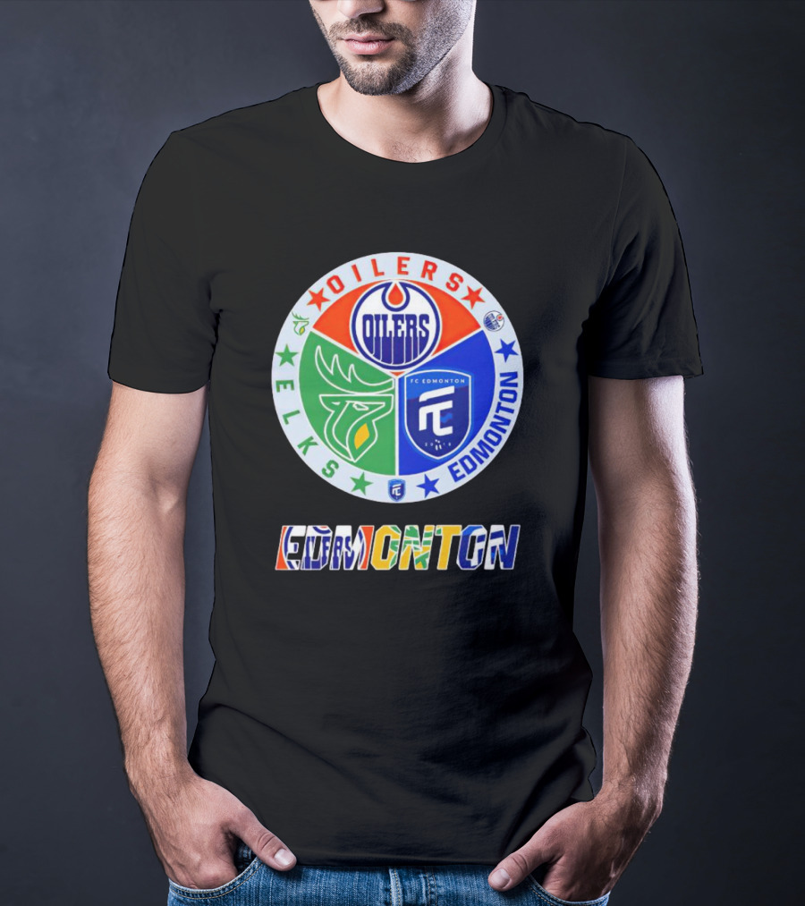 Oilers Elks FC Edmonton Sports Team Logo Collage T-Shirt