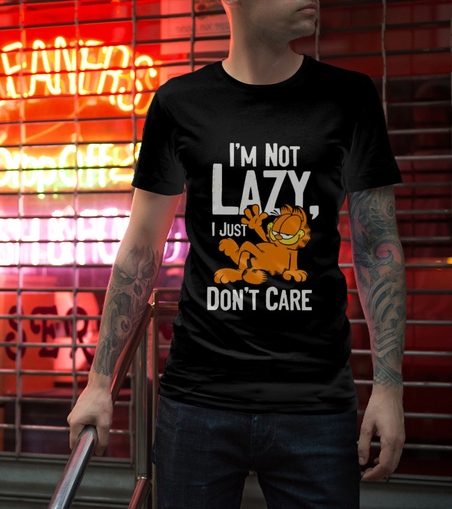 Garfield I'm Not Lazy I Just Don't Care Funny Cat Iconic Cartoon Character T-Shirt