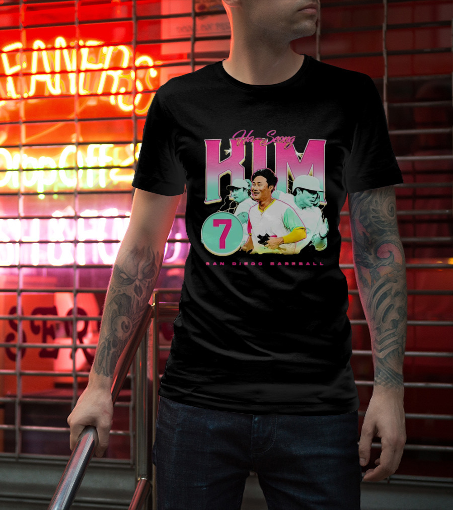 Ha-Seong Kim San Diego Baseball Lightning 90s Style Pink 7 T-Shirt