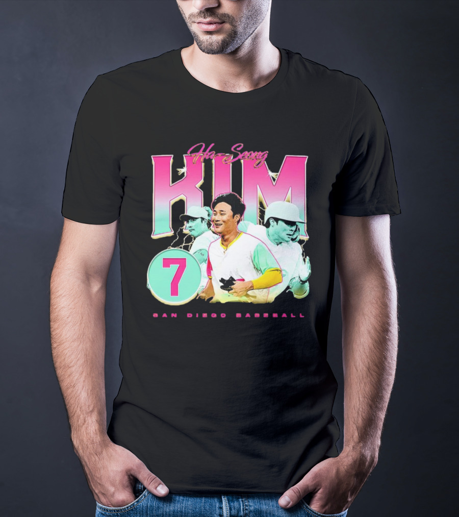 Ha-Seong Kim San Diego Baseball Lightning 90s Style Pink 7 T-Shirt