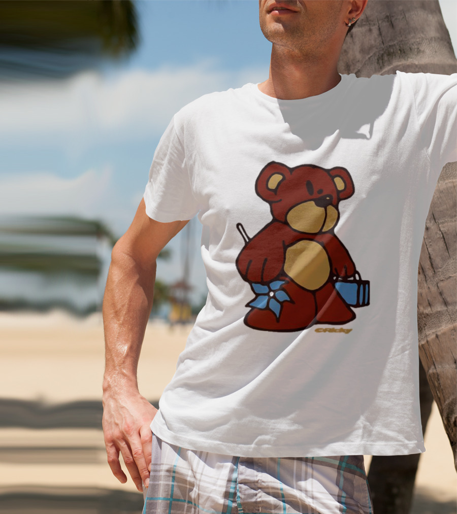 Ricky Montgomery Teddy Bear With Blue Flower And Suitcase T-Shirt