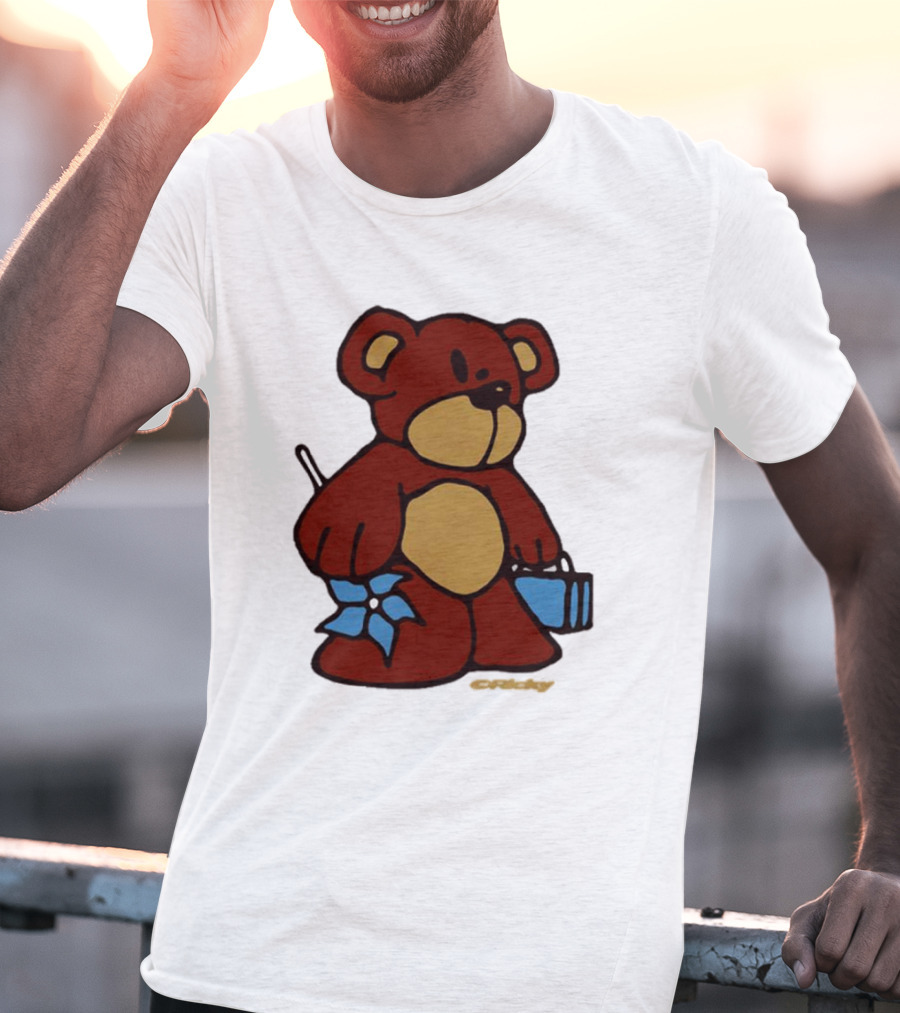 Ricky Montgomery Teddy Bear With Blue Flower And Suitcase T-Shirt