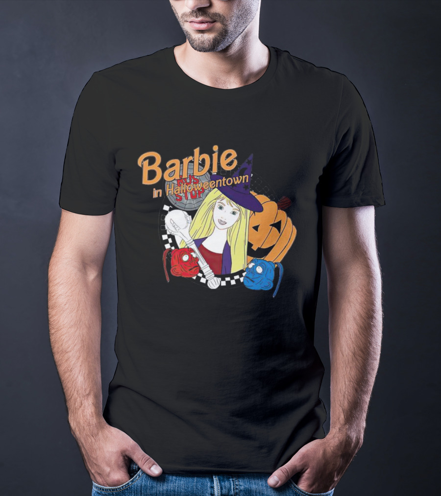 Barbie In Halloweentown Witch Hat With Jack-O-Lantern And Checkered T-Shirt