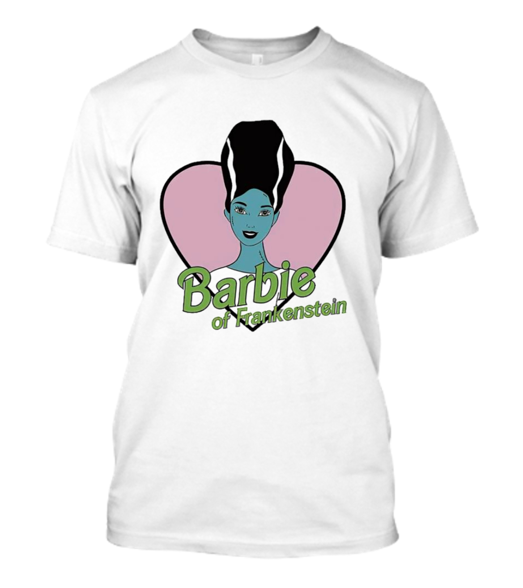 Barbie Of Frankenstein With Heart Background T-Shirt