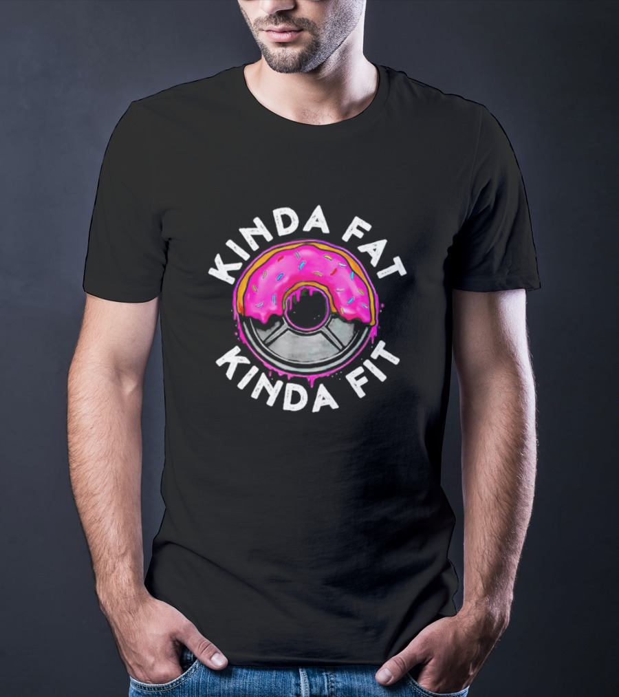 Kinda Fat Kinda Fit Pink Frosted Donut With Sprinkles And Weight Plate T-Shirt