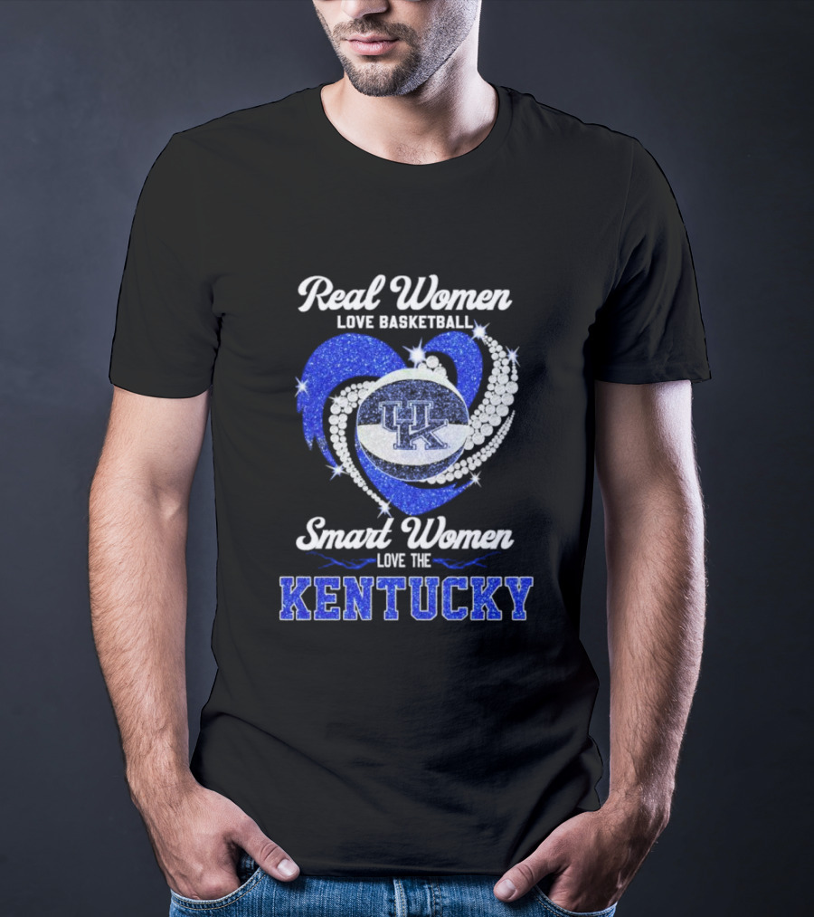 Real Women Love Basketball Smart Women Love The Kentucky Wildcats Diamond Heart T-Shirt