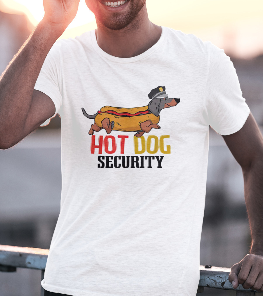 Dachshund Hot Dog Security Officer In Police Hat T-Shirt