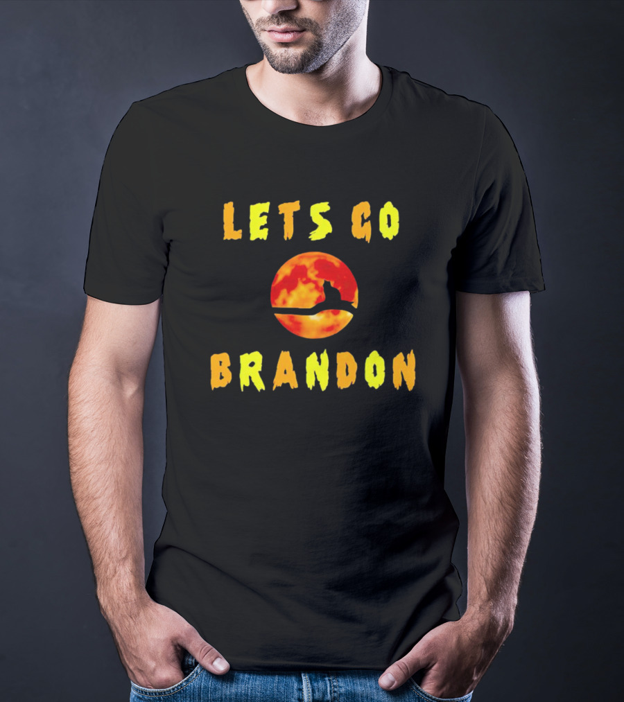 Lets Go Brandon Cat Halloween Moon T-Shirt