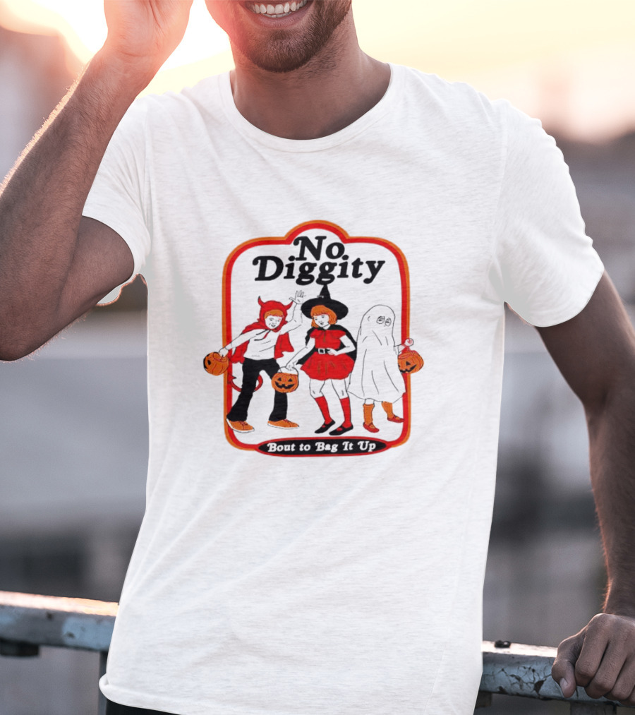 No Diggity Bout To Bag It Up Halloween Costume Trio With Pumpkins T-Shirt